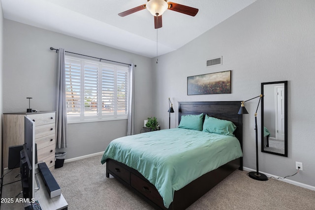 1231 E Sunburst Ln, Tempe, AZ 85284 - bedroom featuring carpet, baseboards, a ceiling fan, and vaulted ceiling