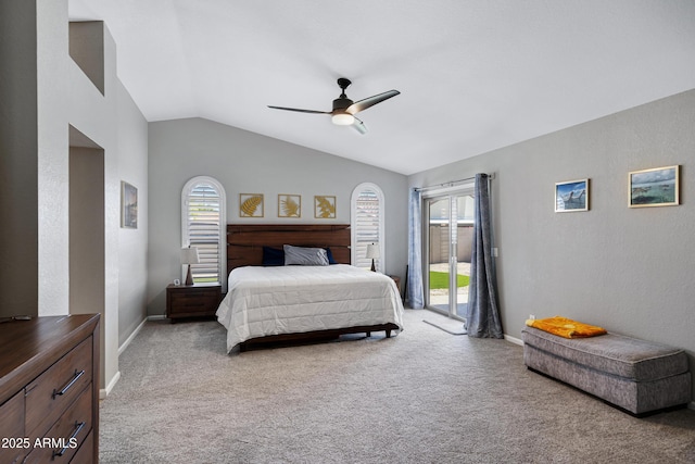 1231 E Sunburst Ln, Tempe, AZ 85284 - bedroom with access to exterior, vaulted ceiling, multiple windows, and carpet floors