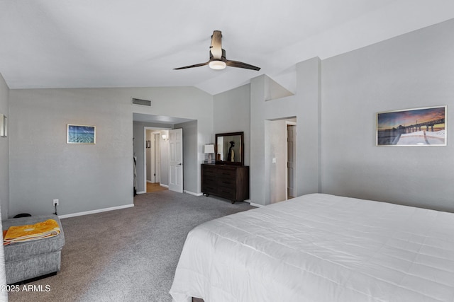 1231 E Sunburst Ln, Tempe, AZ 85284 - carpeted bedroom featuring vaulted ceiling, baseboards, and ceiling fan