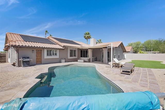 1231 E Sunburst Ln, Tempe, AZ 85284 - view of pool featuring a patio, an outdoor living space, a fenced backyard, and a grill