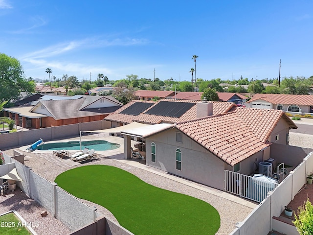 1231 E Sunburst Ln, Tempe, AZ 85284 - view of pool featuring a fenced backyard, a patio, a residential view, and cooling unit
