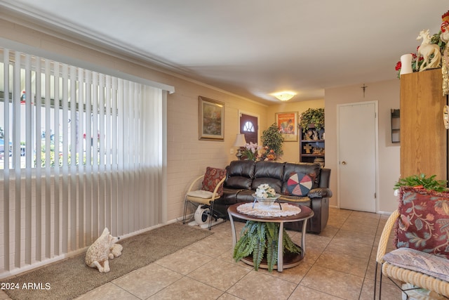 living room with tile floors