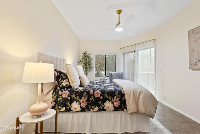 10401 N Saguaro Blvd Unit 224, Fountain Hills, AZ 85268 - tiled bedroom featuring baseboards, ceiling fan, and access to exterior