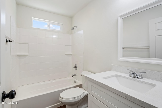 full bathroom with shower / bath combination, toilet, and vanity