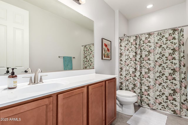 7910 S 33rd Ln, Laveen, AZ 85339 - bathroom with vanity, a shower with shower curtain, and tile patterned floors