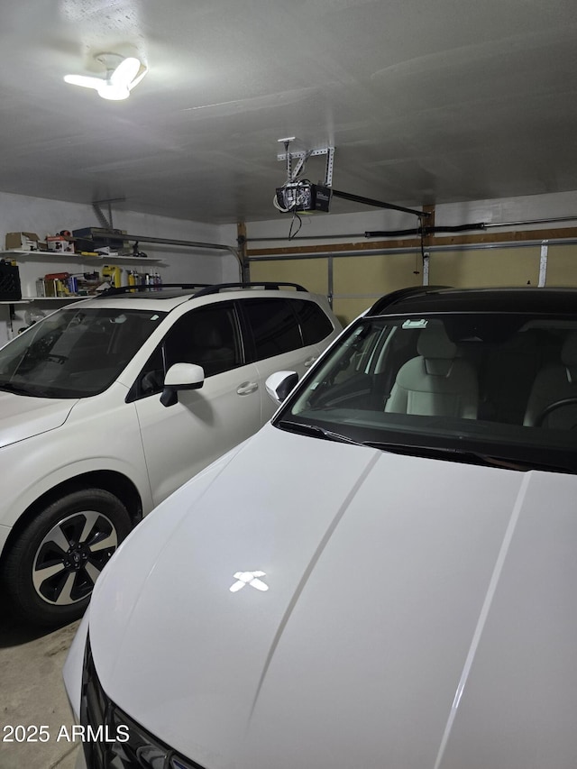 garage with a garage door opener