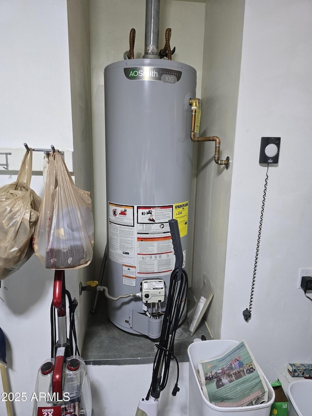 utility room with gas water heater