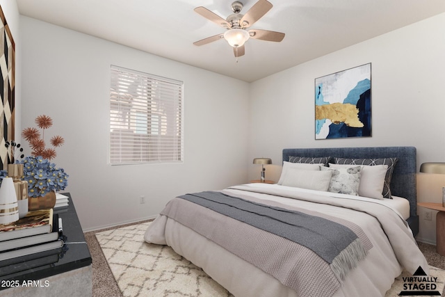 bedroom featuring carpet floors and ceiling fan