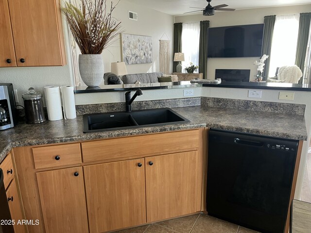 14250 W Wigwam Blvd Unit 812, Litchfield Park, AZ 85340 - kitchen with open floor plan, dark countertops, visible vents, dishwasher, and a sink