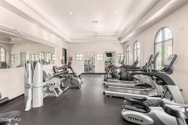 14250 W Wigwam Blvd Unit 812, Litchfield Park, AZ 85340 - gym featuring recessed lighting, visible vents, and a tray ceiling