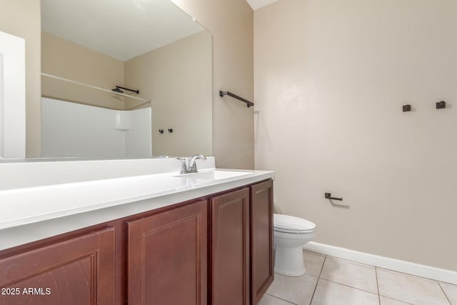 bathroom featuring tile patterned flooring, baseboards, vanity, and toilet