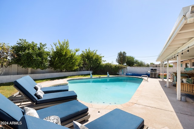 view of swimming pool with a patio