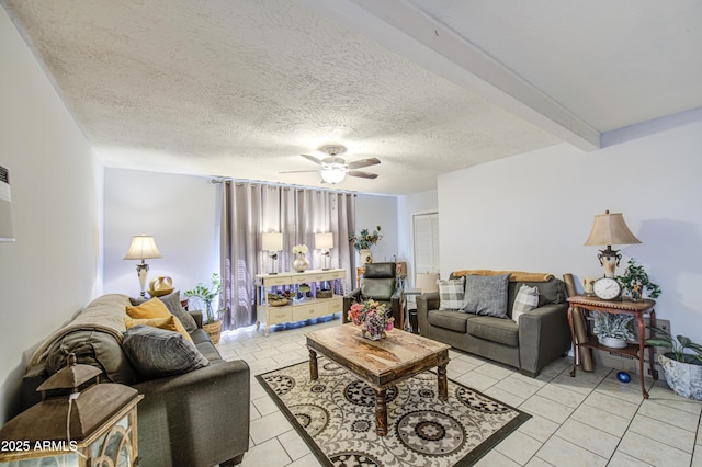 4112 E Maldonado Dr, Phoenix, AZ 85042 - living room with a textured ceiling, light tile patterned floors, and a ceiling fan
