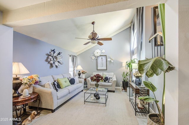 4112 E Maldonado Dr, Phoenix, AZ 85042 - living room featuring ceiling fan and vaulted ceiling