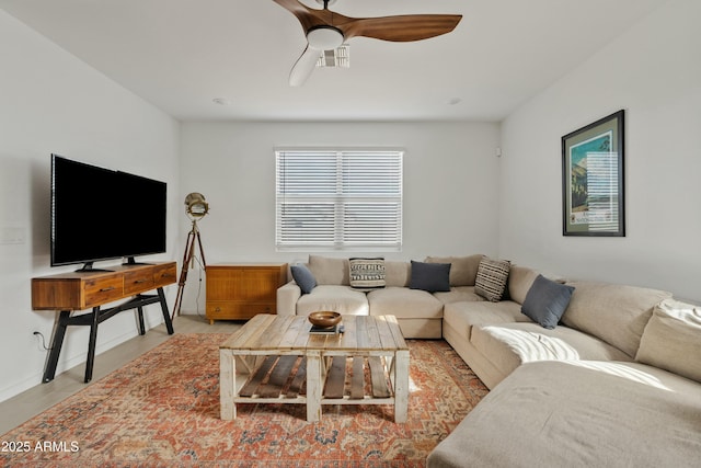 living room with ceiling fan