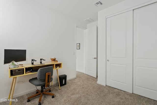 office space featuring light colored carpet