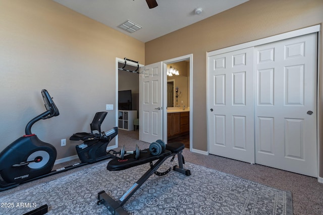 workout area with carpet flooring