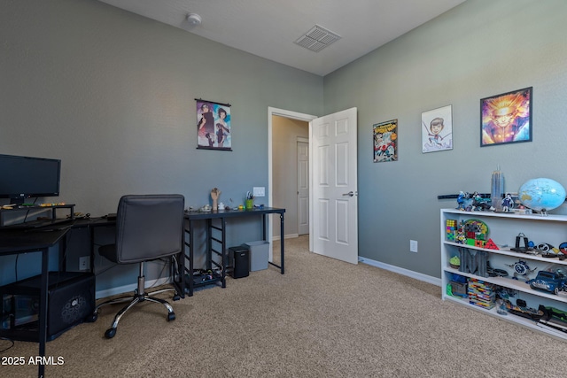 view of carpeted home office