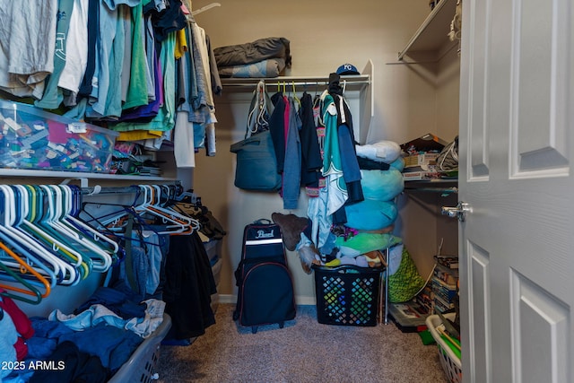 walk in closet with carpet flooring