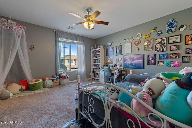 bedroom featuring ceiling fan and carpet flooring