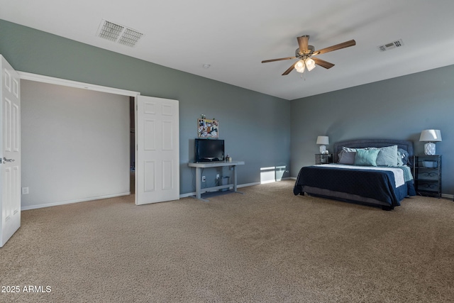 unfurnished bedroom with carpet floors and ceiling fan