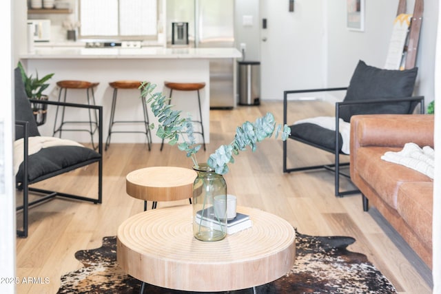 living area featuring light wood-style flooring