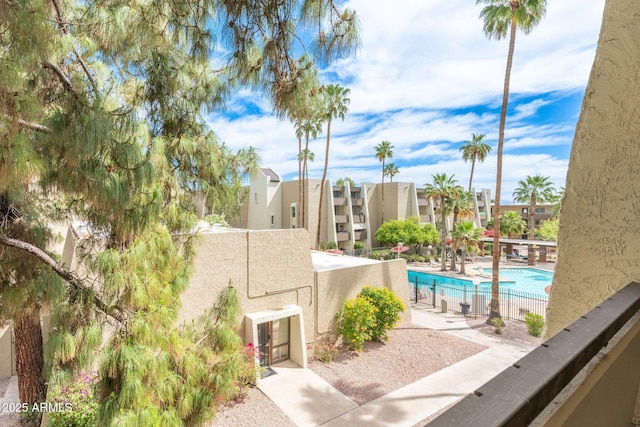 pool with a residential view