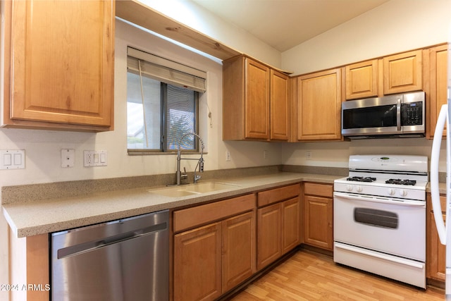 kitchen featuring sink, light hardwood / wood-style flooring, and appliances with stainless steel finishes