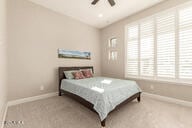 bedroom with carpet floors and ceiling fan