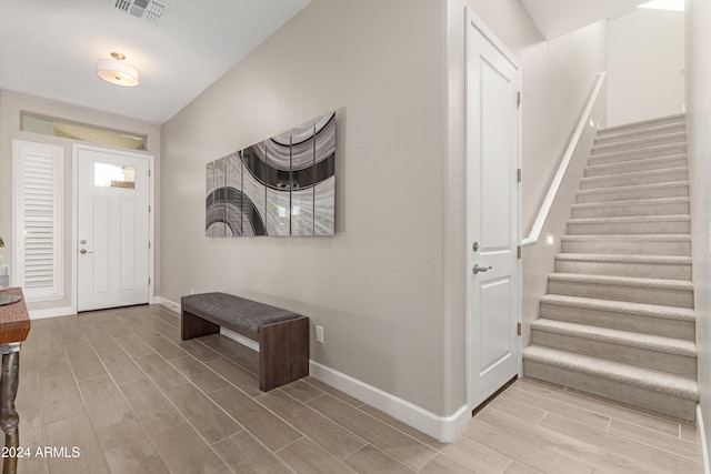 entrance foyer featuring light wood-type flooring