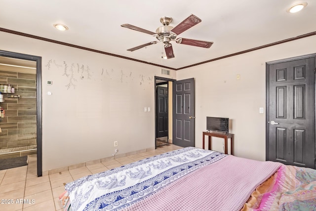 1302 E Forge Ave, Mesa, AZ 85204 - bedroom featuring ceiling fan, ornamental molding, and light tile patterned floors