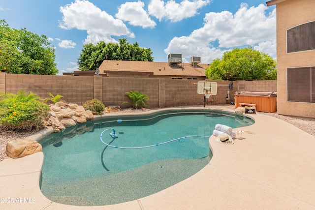 20809 N 1st Ave, Phoenix, AZ 85027 - view of swimming pool with a hot tub, a fenced backyard, a patio area, and cooling unit