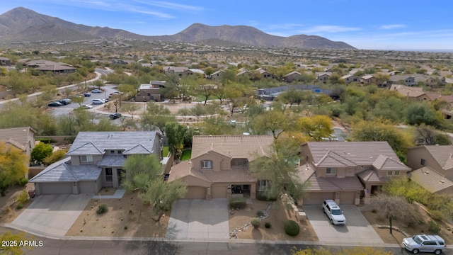 bird's eye view featuring a residential view and a mountain view