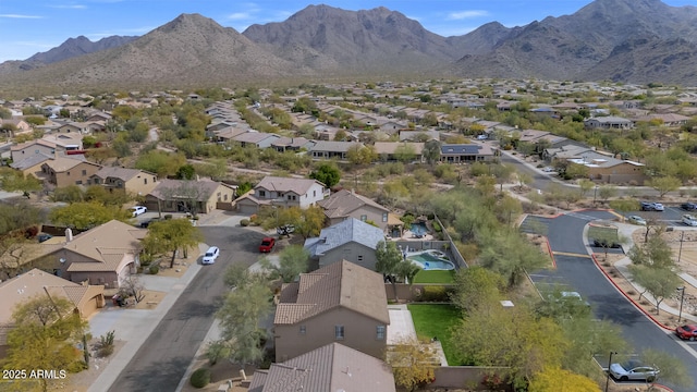 bird's eye view featuring a mountain view and a residential view