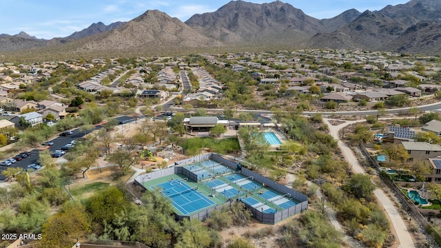 birds eye view of property featuring a residential view and a mountain view