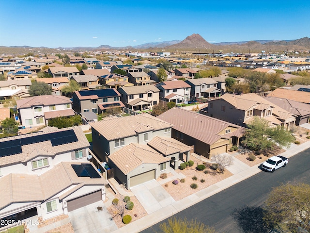 aerial view featuring a residential view and a mountain view