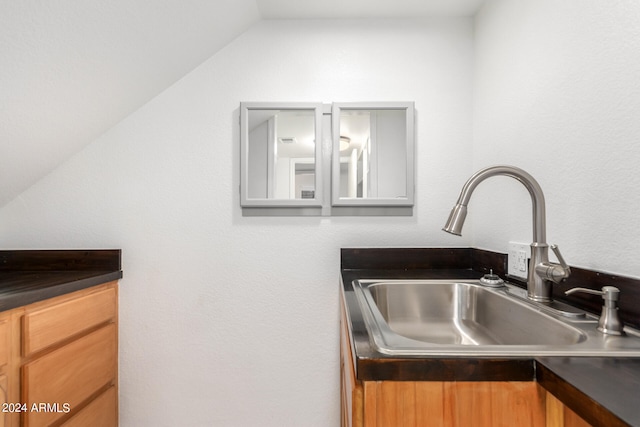 kitchen with lofted ceiling and sink