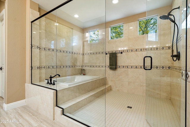 35971 N Prickley Pear Rd, Cave Creek, AZ 85331 - full bathroom with a garden tub, a stall shower, and recessed lighting