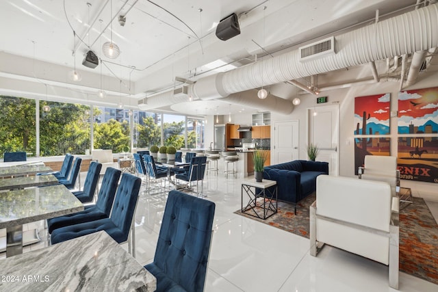 view of patio with an outdoor living space and an outdoor bar