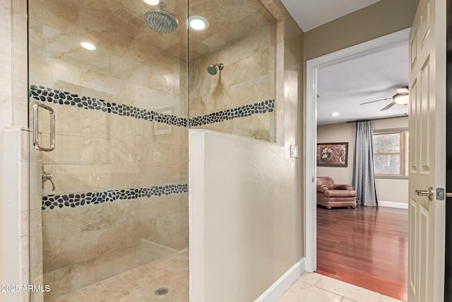 6532 E Aster Dr, Scottsdale, AZ 85254 - full bathroom with a shower stall, baseboards, and ceiling fan