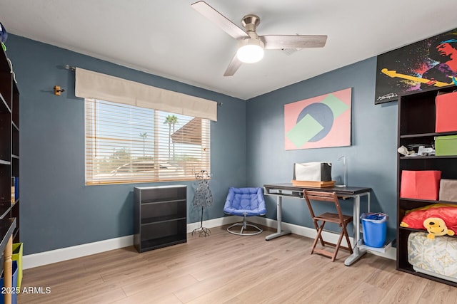 6532 E Aster Dr, Scottsdale, AZ 85254 - home office featuring wood finished floors, a ceiling fan, and baseboards