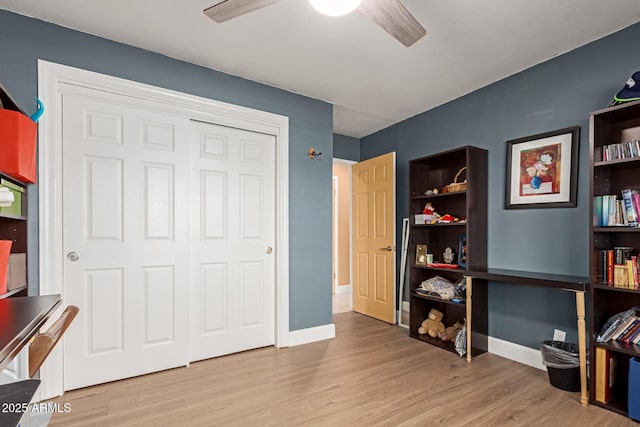 6532 E Aster Dr, Scottsdale, AZ 85254 - office area with a ceiling fan, wood finished floors, and baseboards