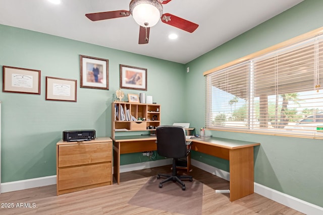 6532 E Aster Dr, Scottsdale, AZ 85254 - office featuring light wood-type flooring, baseboards, ceiling fan, and recessed lighting