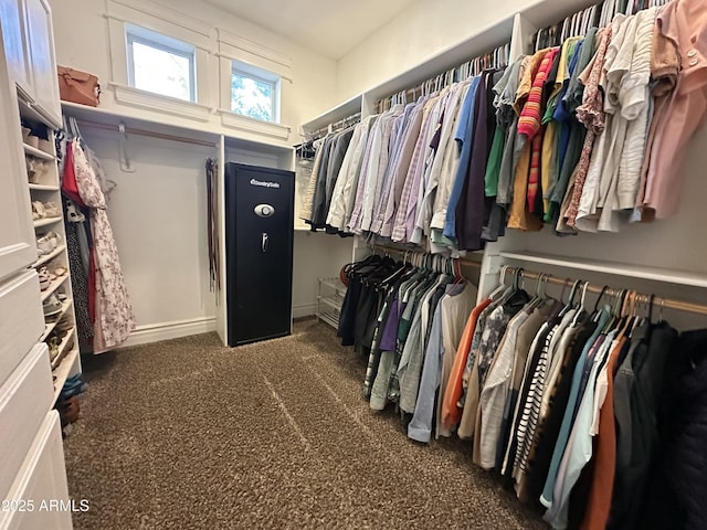 walk in closet with carpet flooring
