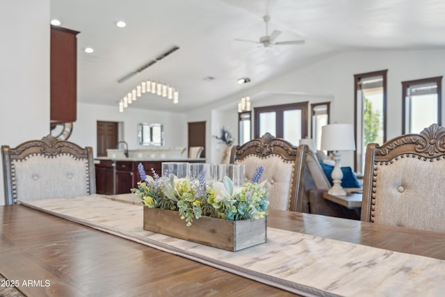 920 N 104th St, Mesa, AZ 85207 - dining space with a ceiling fan, plenty of natural light, recessed lighting, lofted ceiling, and wood finished floors