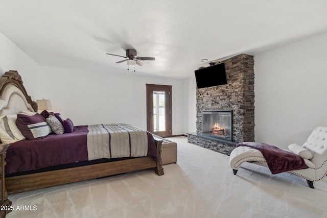 920 N 104th St, Mesa, AZ 85207 - bedroom featuring carpet flooring, a fireplace, and a ceiling fan