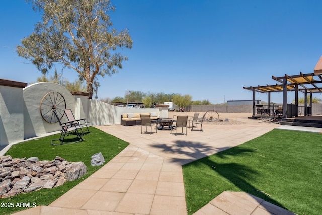 920 N 104th St, Mesa, AZ 85207 - view of yard with a pergola, a patio area, and an outdoor living space