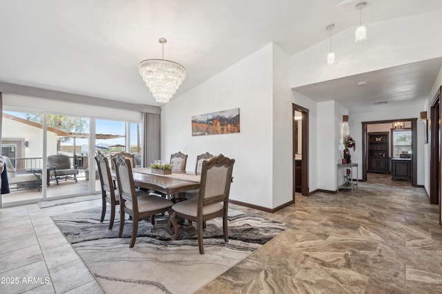 920 N 104th St, Mesa, AZ 85207 - dining room with a chandelier, lofted ceiling, and baseboards