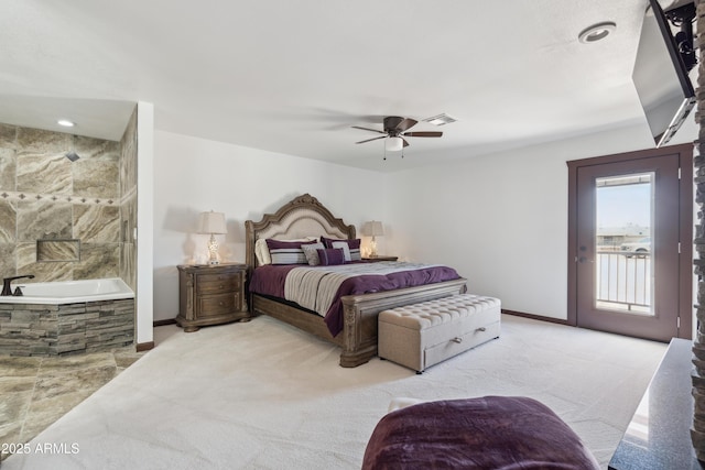 920 N 104th St, Mesa, AZ 85207 - carpeted bedroom with access to exterior, baseboards, a ceiling fan, and ensuite bathroom