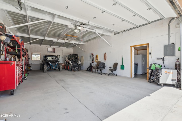 920 N 104th St, Mesa, AZ 85207 - garage with white refrigerator with ice dispenser and electric panel